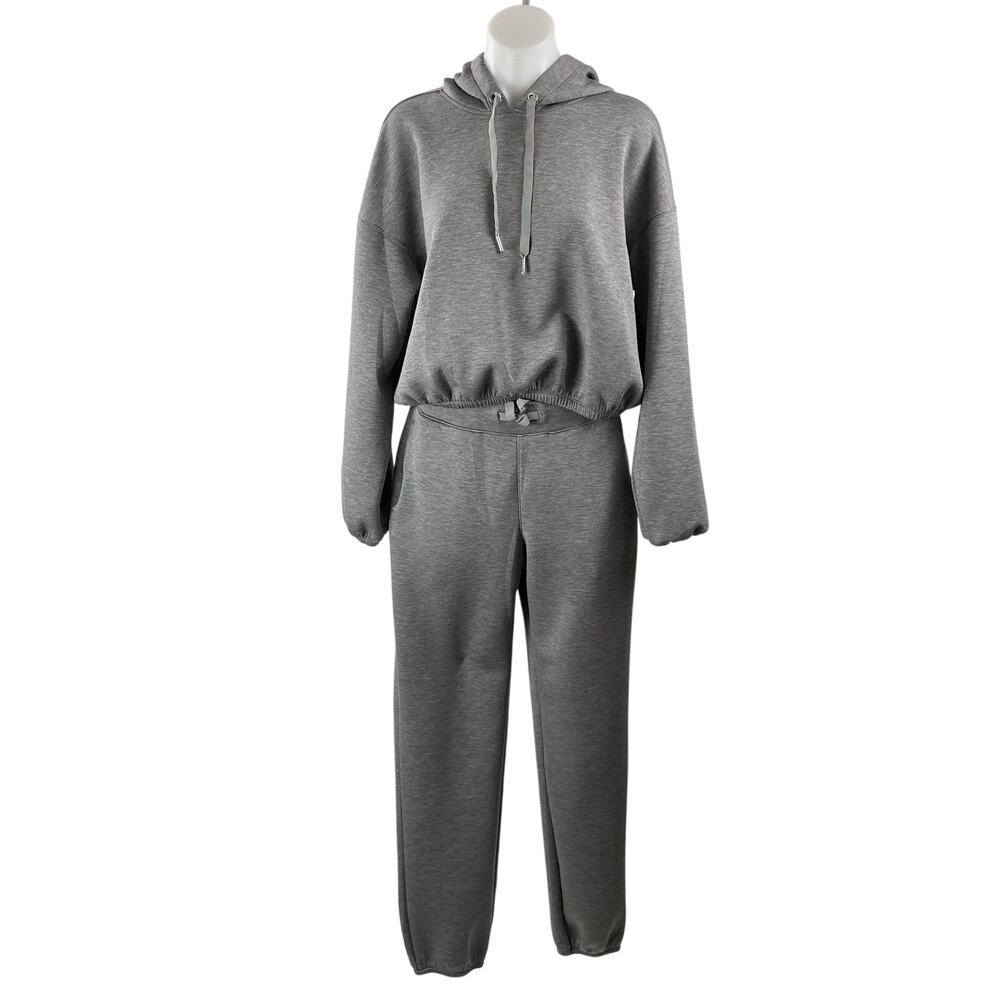Spanx Women's Dark Gray Long Sleeve Hoodie Lounge Sweat Pants 2 Piece Set Size M